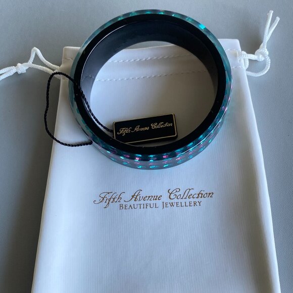 FAC Black Resin Teal Fuchsia Crystal Inlayed Bracelet - Picture 4 of 6